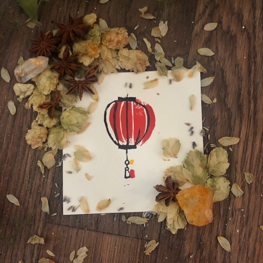 Linoleum Prints Hand Made Red Lantern - Picture 4 of 4